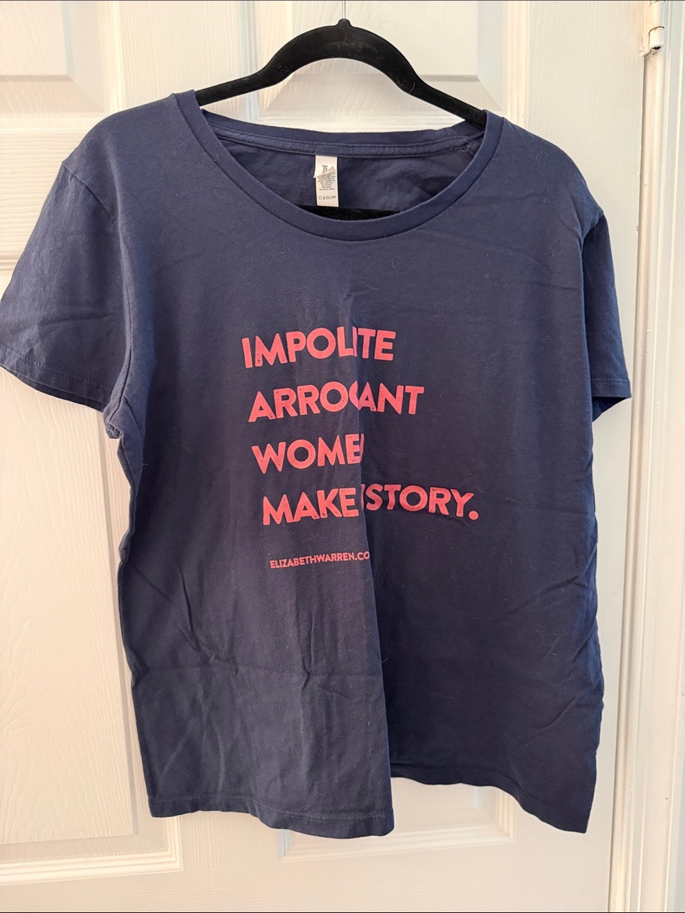 Navy Short-Sleeve Tee with Pink Slogan